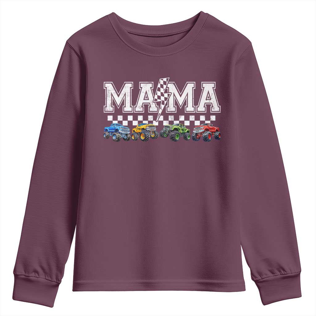 Monster Truck Mama Youth Sweatshirt Funny Truck Mom Checkered Mother's Day