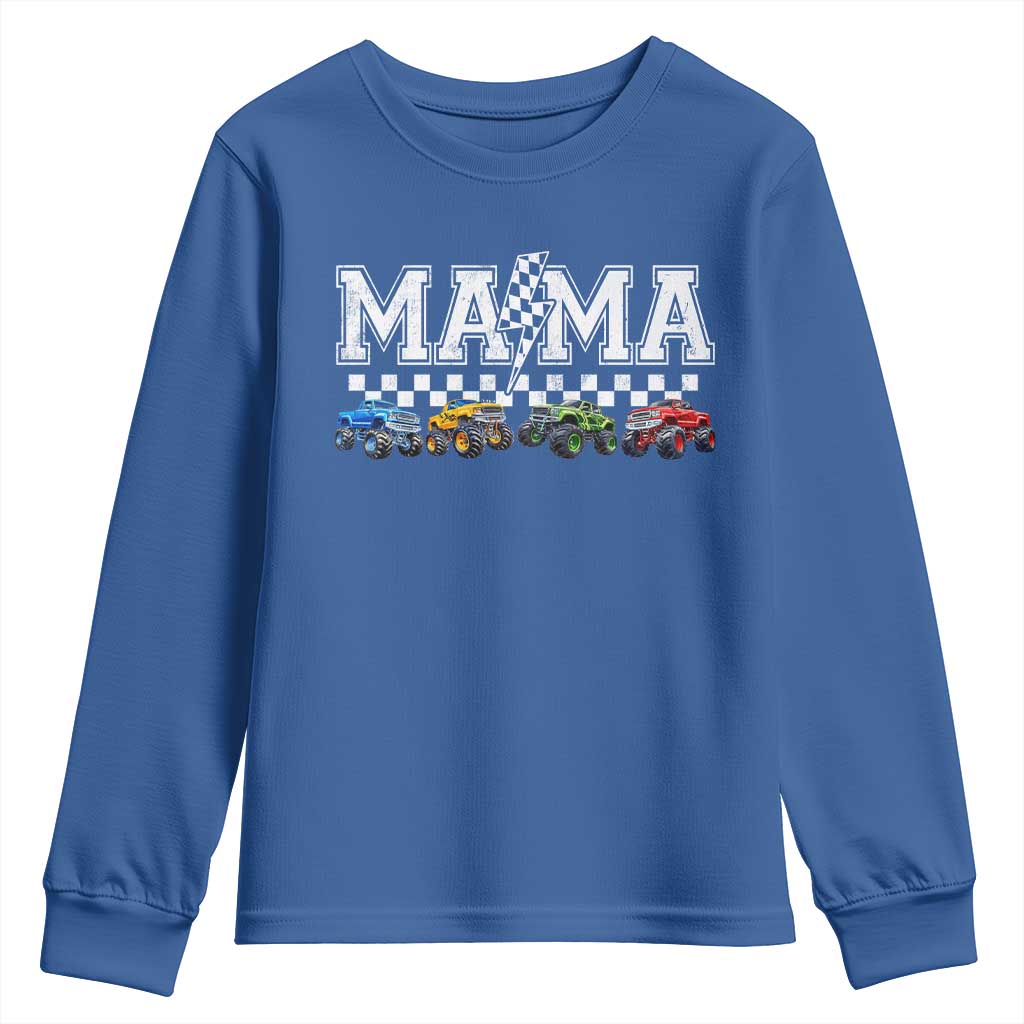 Monster Truck Mama Youth Sweatshirt Funny Truck Mom Checkered Mother's Day