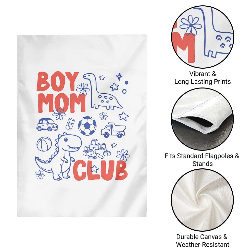 Boy Mom Club Garden Flag Mom Of Boys Dinosaur Kids Toy Doodles