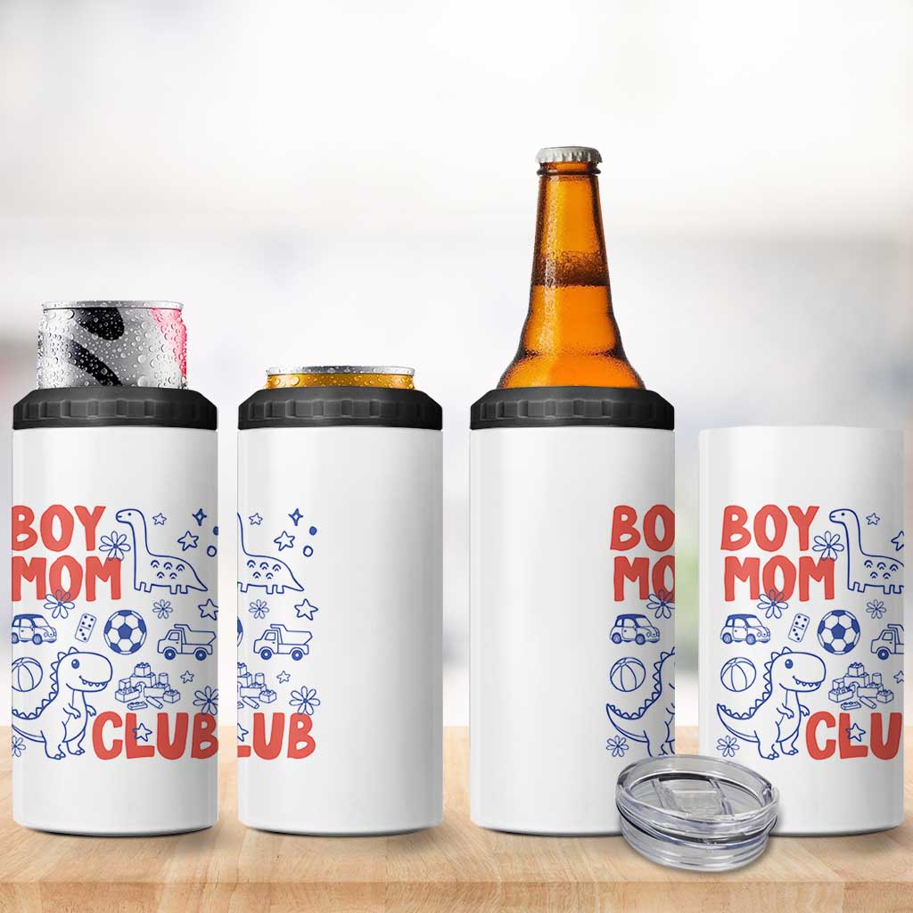 Boy Mom Club 4 in 1 Can Cooler Tumbler Mom Of Boys Dinosaur Kids Toy Doodles
