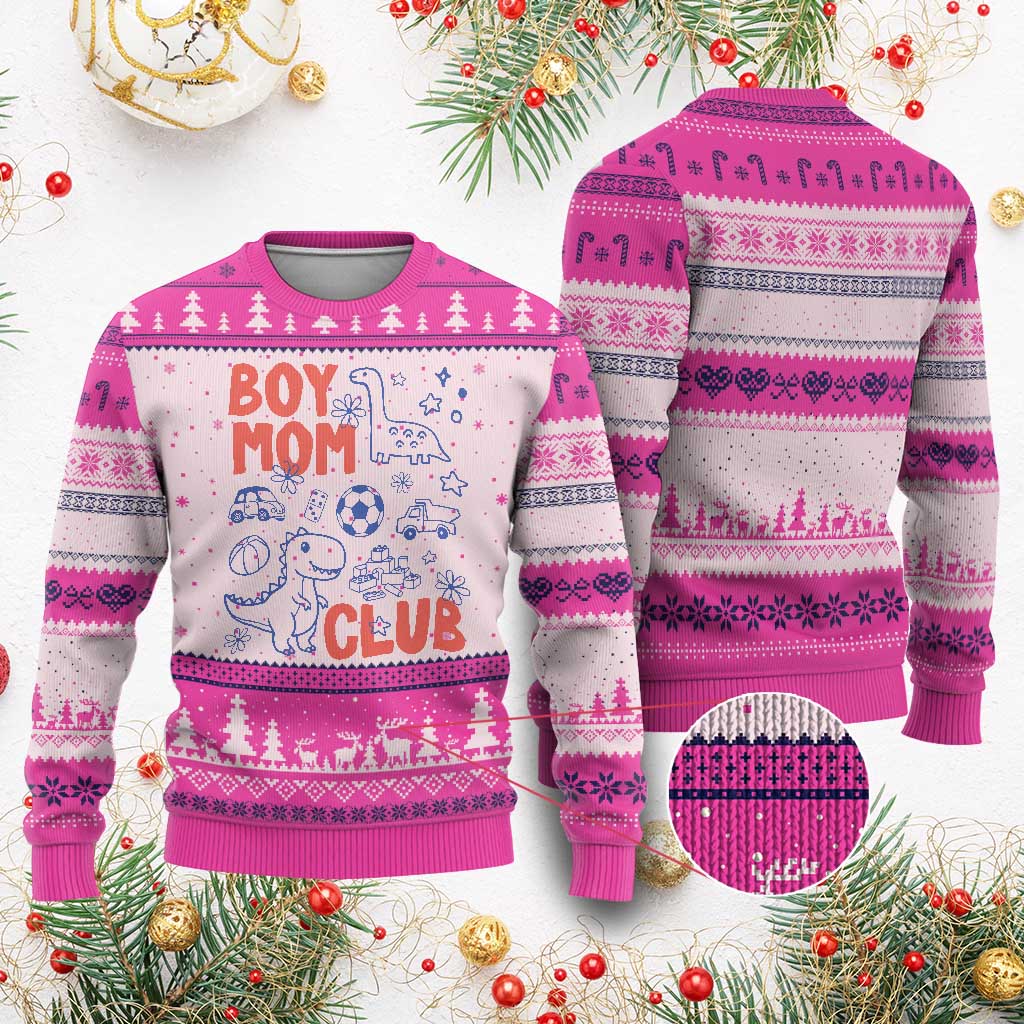Boy Mom Club Ugly Christmas Sweater Mom Of Boys Dinosaur Kids Toy Doodles