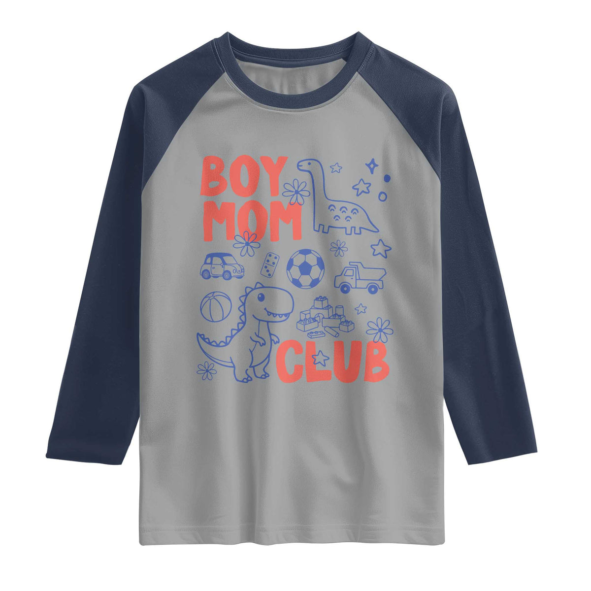 Boy Mom Club Raglan Shirt Mom Of Boys Dinosaur Kids Toy Doodles