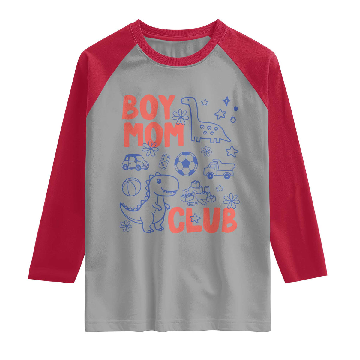 Boy Mom Club Raglan Shirt Mom Of Boys Dinosaur Kids Toy Doodles