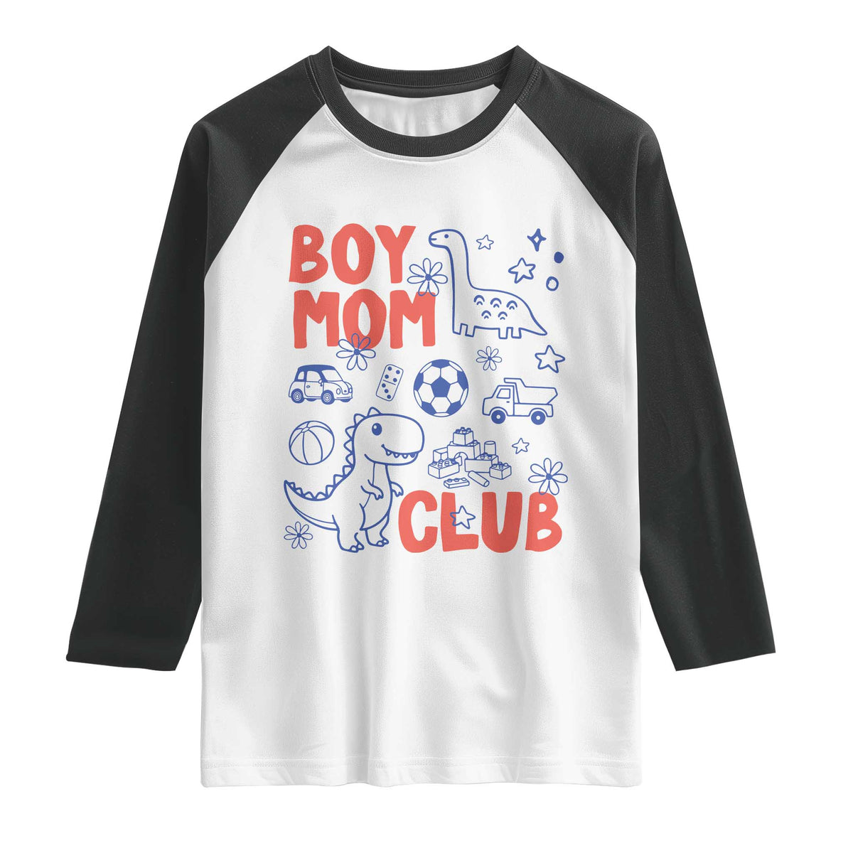 Boy Mom Club Raglan Shirt Mom Of Boys Dinosaur Kids Toy Doodles