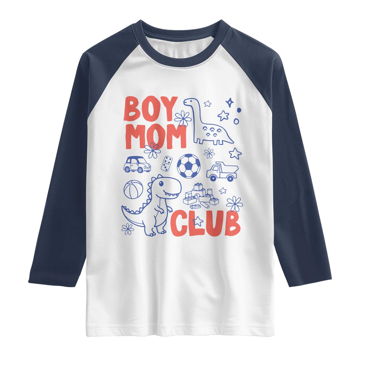 Boy Mom Club Raglan Shirt Mom Of Boys Dinosaur Kids Toy Doodles