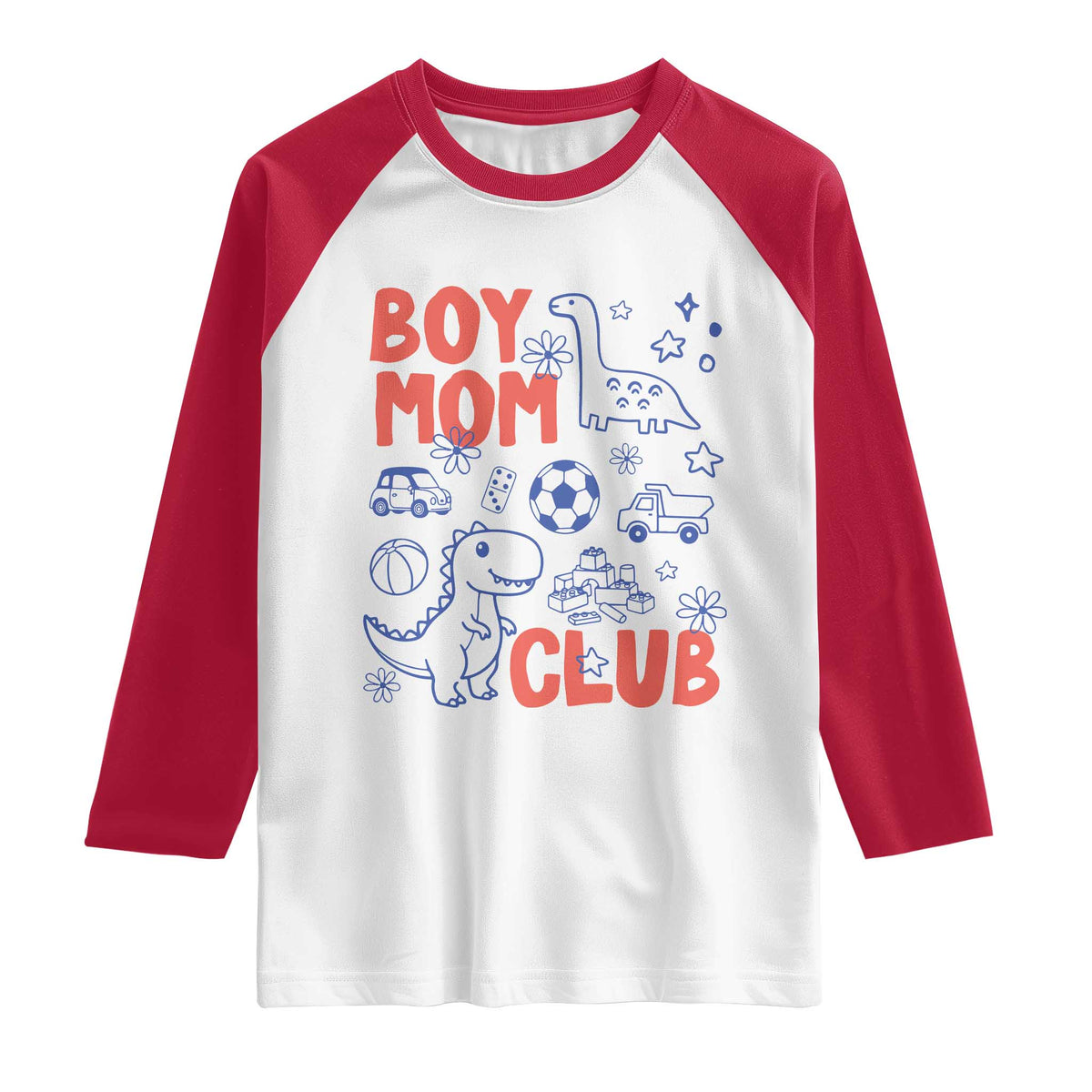 Boy Mom Club Raglan Shirt Mom Of Boys Dinosaur Kids Toy Doodles