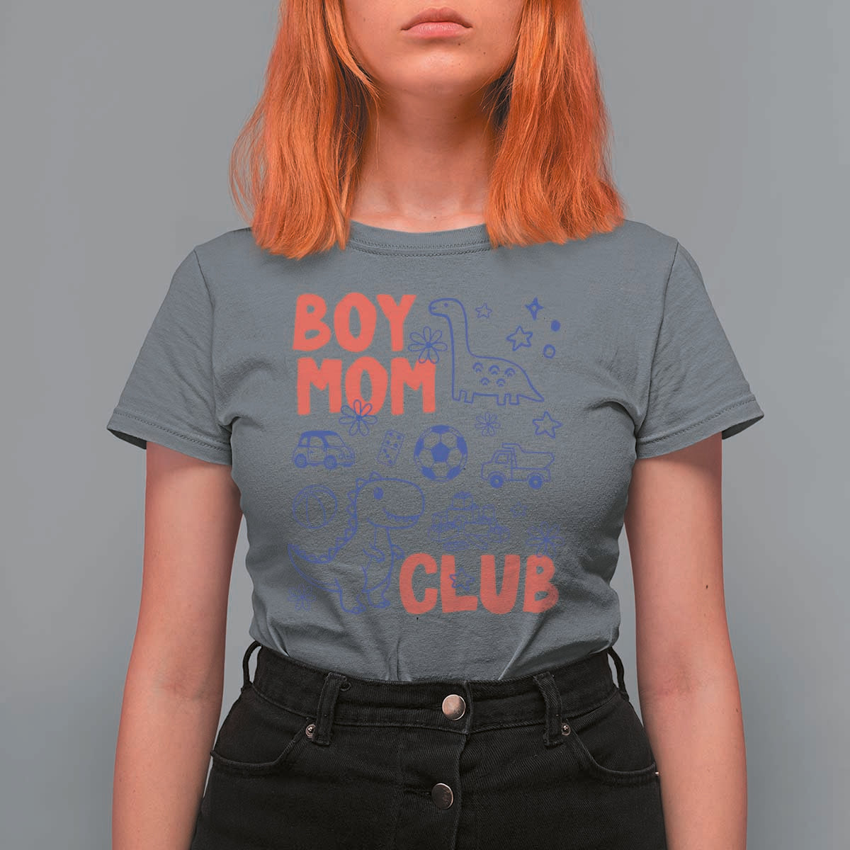 Boy Mom Club T Shirt For Women Mom Of Boys Dinosaur Kids Toy Doodles