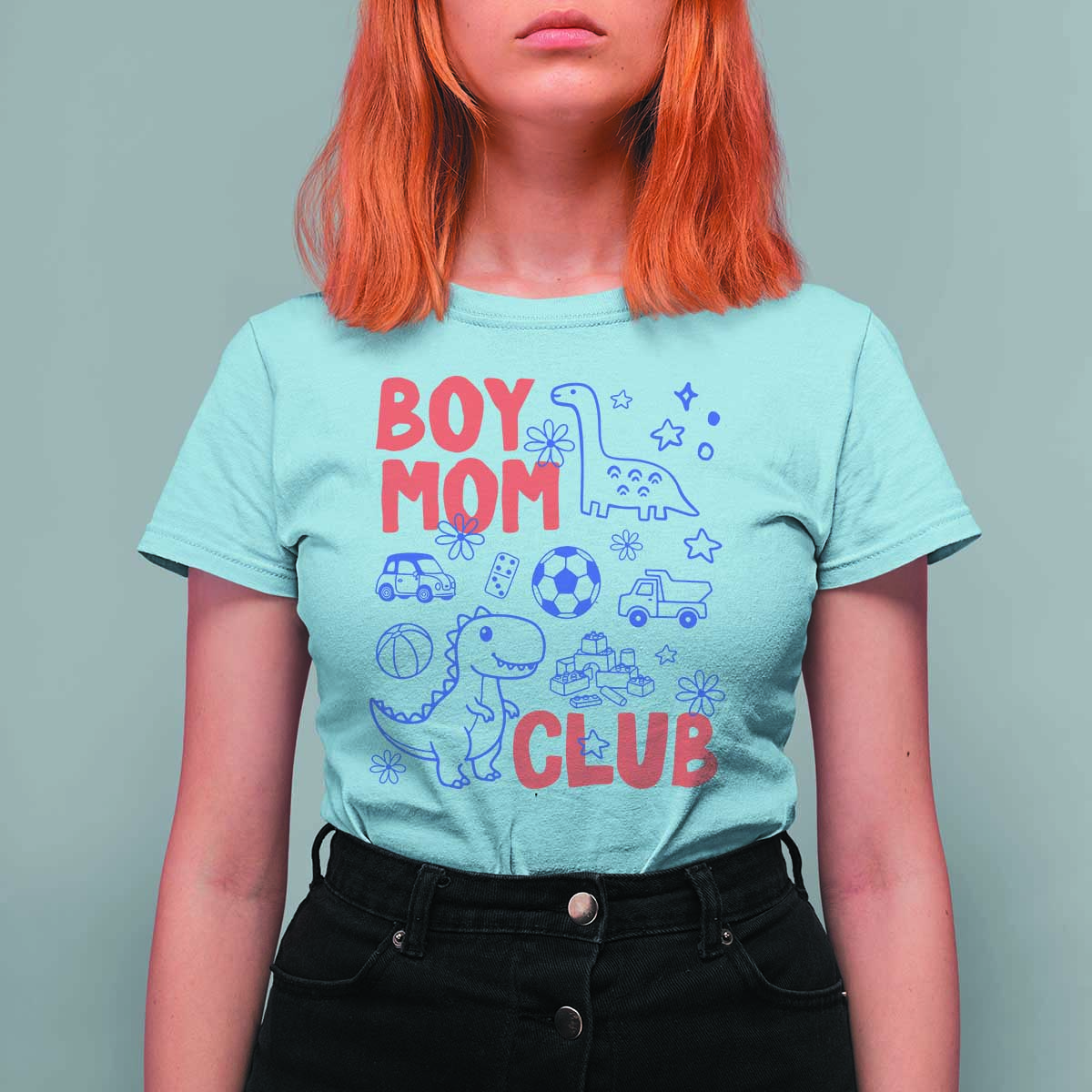 Boy Mom Club T Shirt For Women Mom Of Boys Dinosaur Kids Toy Doodles