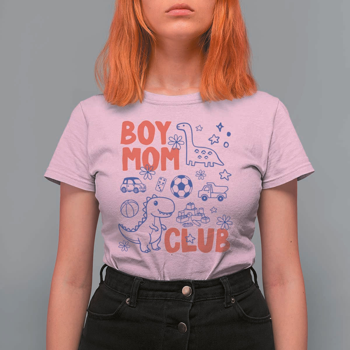 Boy Mom Club T Shirt For Women Mom Of Boys Dinosaur Kids Toy Doodles