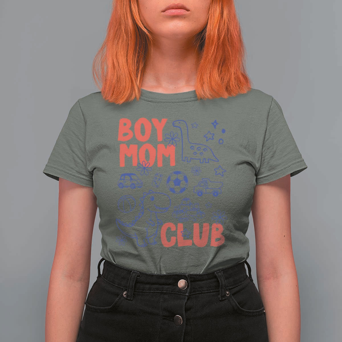 Boy Mom Club T Shirt For Women Mom Of Boys Dinosaur Kids Toy Doodles
