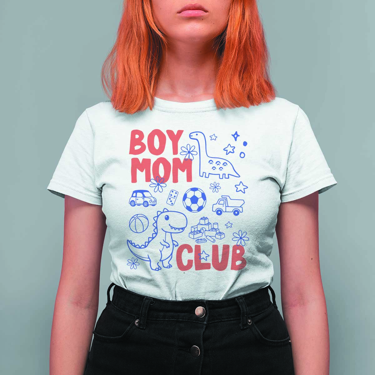 Boy Mom Club T Shirt For Women Mom Of Boys Dinosaur Kids Toy Doodles