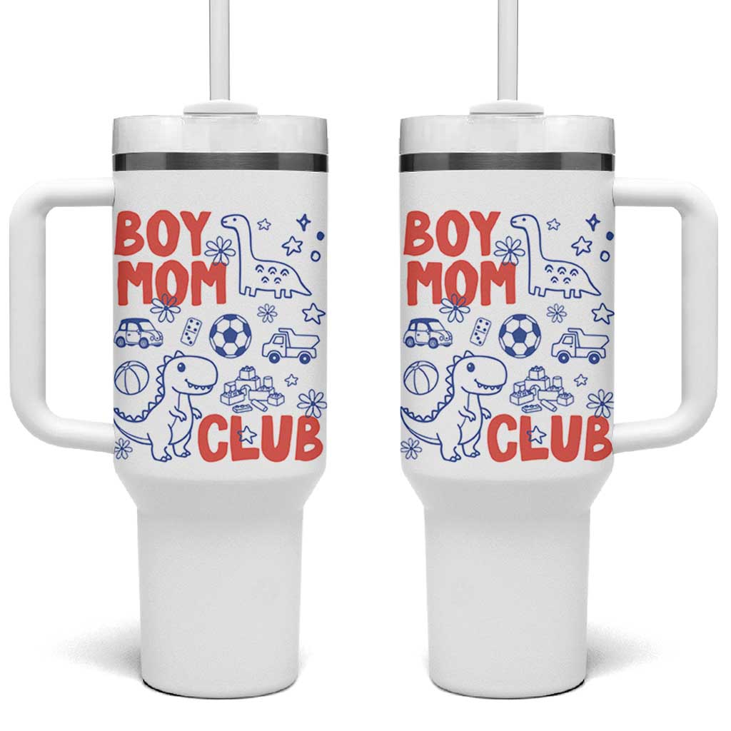 Boy Mom Club Tumbler With Handle Mom Of Boys Dinosaur Kids Toy Doodles