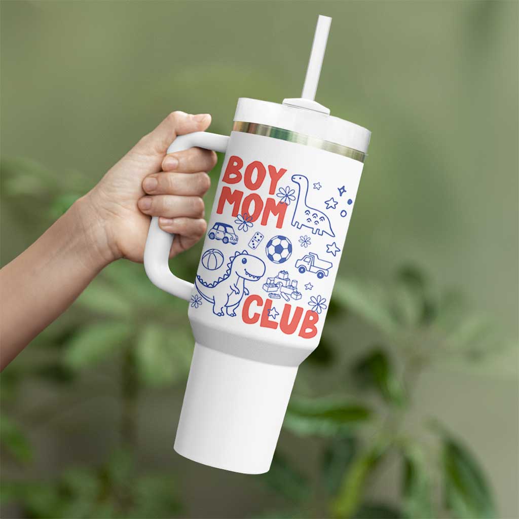 Boy Mom Club Tumbler With Handle Mom Of Boys Dinosaur Kids Toy Doodles