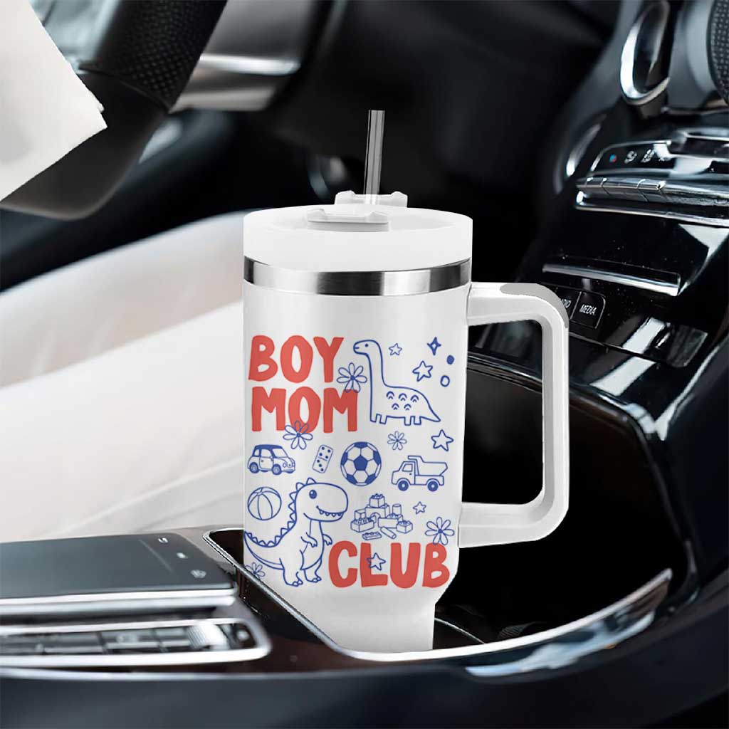 Boy Mom Club Tumbler With Handle Mom Of Boys Dinosaur Kids Toy Doodles