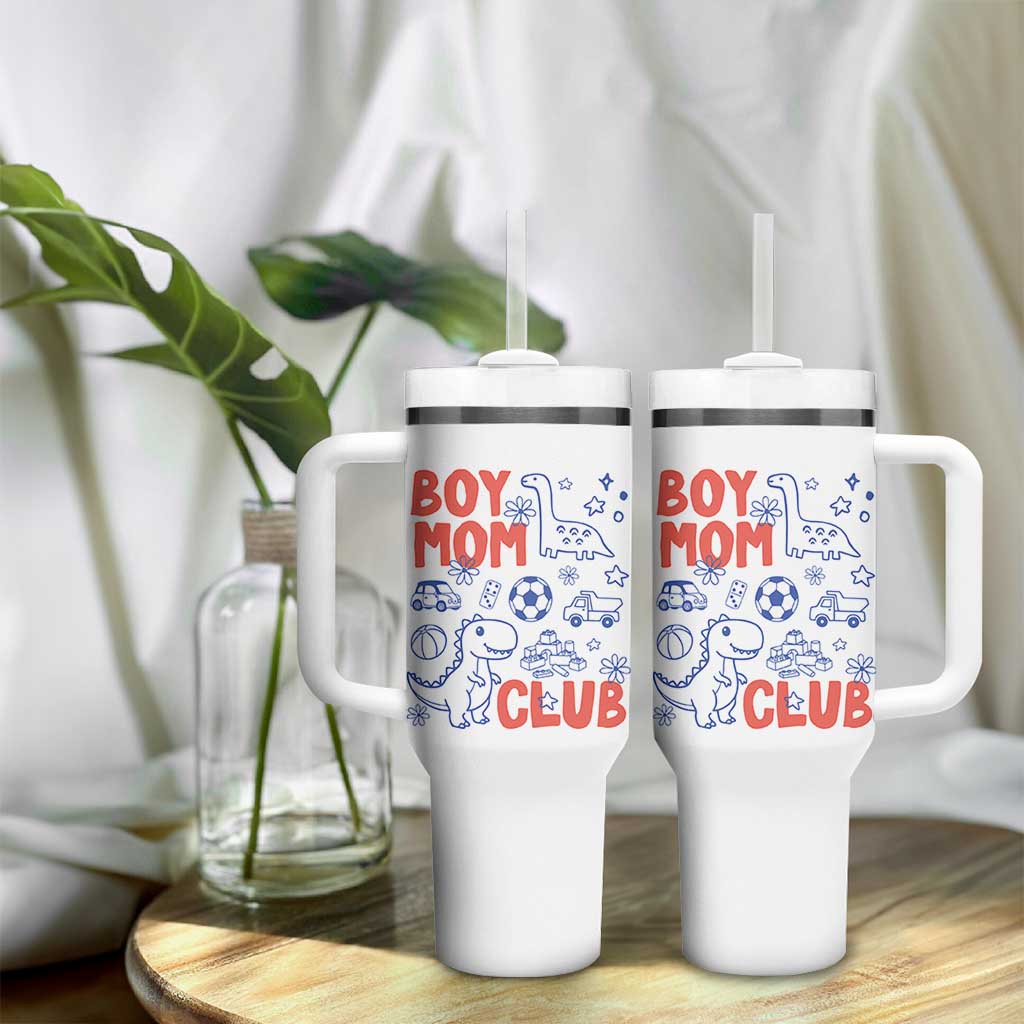 Boy Mom Club Tumbler With Handle Mom Of Boys Dinosaur Kids Toy Doodles