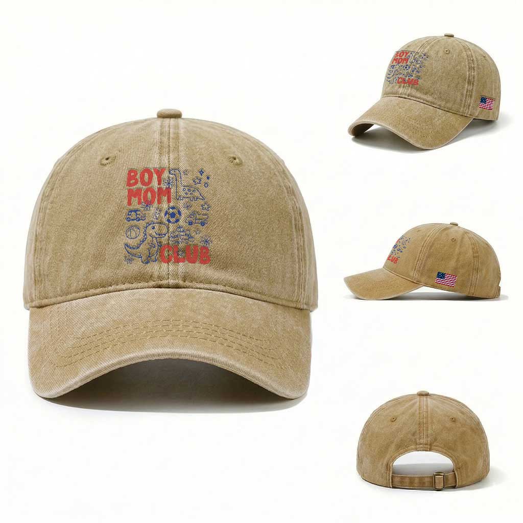 Boy Mom Club Washed Cotton Baseball Cap Mom Of Boys Dinosaur Kids Toy Doodles