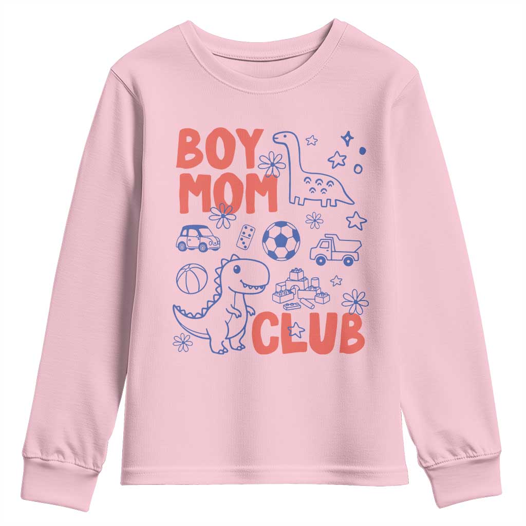 Boy Mom Club Youth Sweatshirt Mom Of Boys Dinosaur Kids Toy Doodles