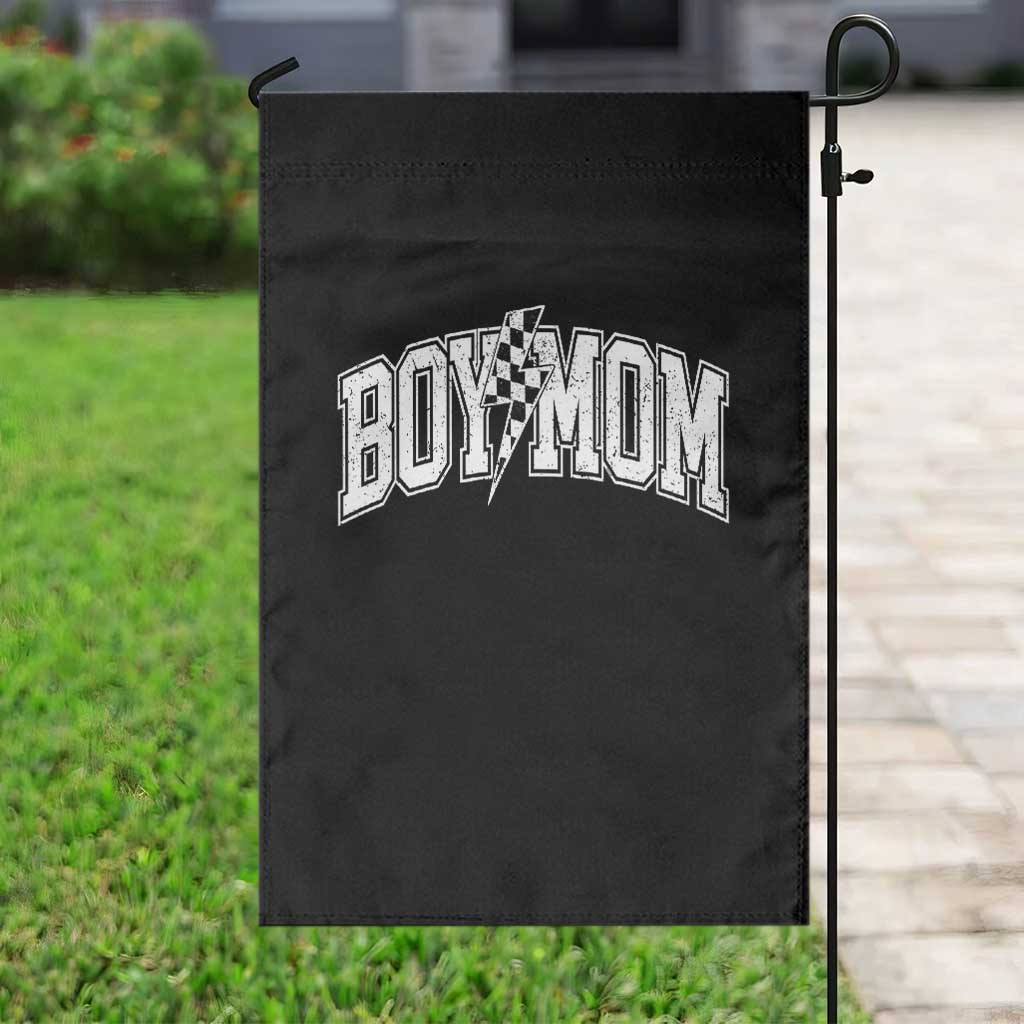 Boy Mom Lightning Bolt Checkered Varsity Son Mama Garden Flag
