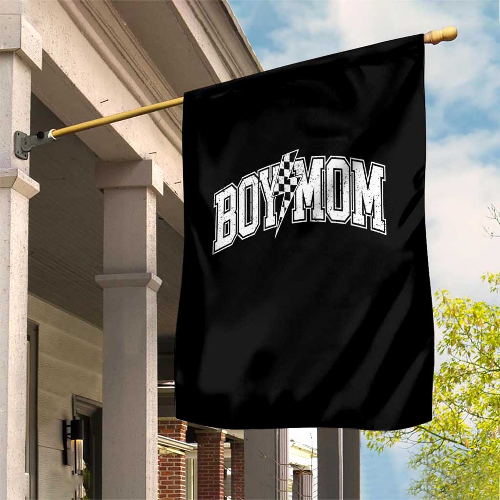 Boy Mom Lightning Bolt Checkered Varsity Son Mama Garden Flag