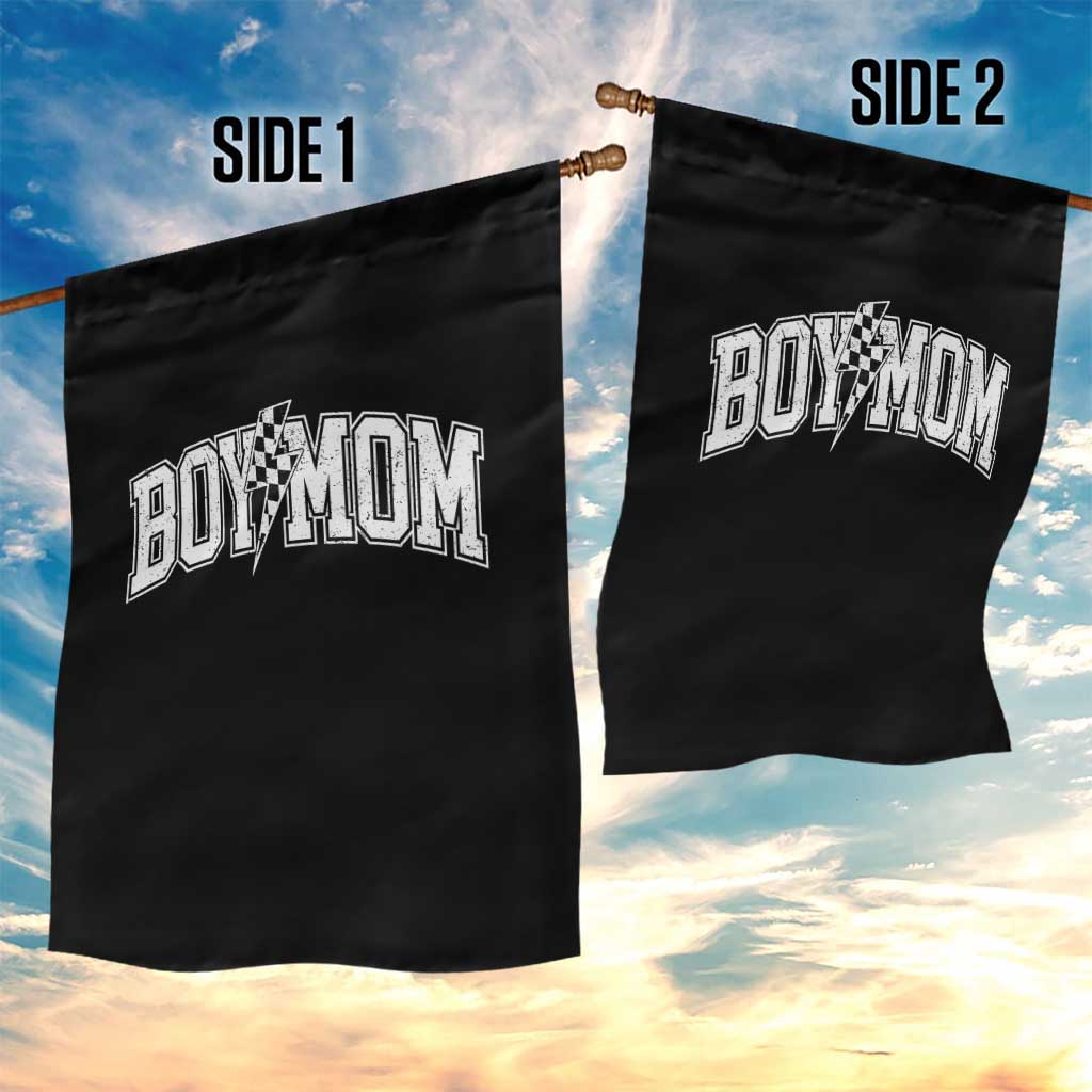 Boy Mom Lightning Bolt Checkered Varsity Son Mama Garden Flag