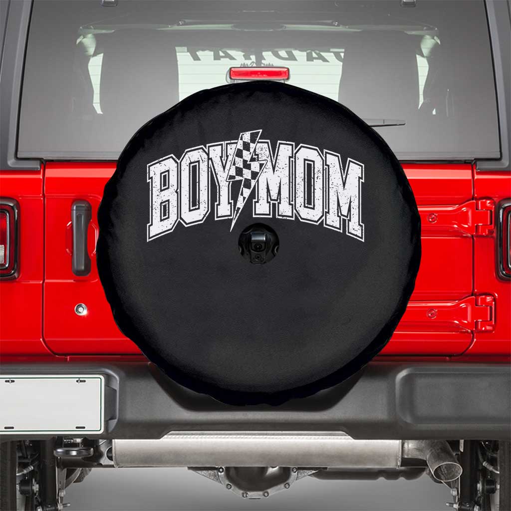Boy Mom Lightning Bolt Checkered Varsity Son Mama Spare Tire Cover