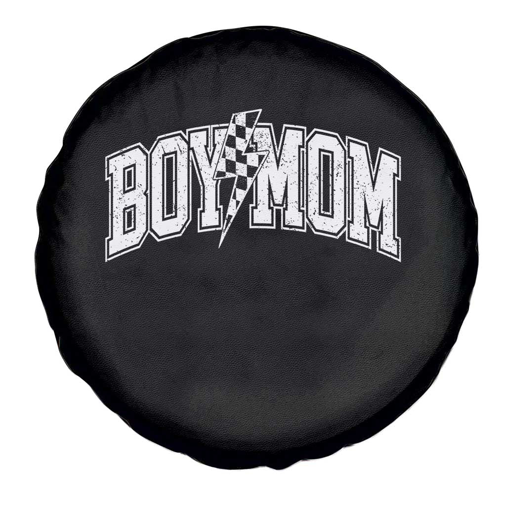 Boy Mom Lightning Bolt Checkered Varsity Son Mama Spare Tire Cover