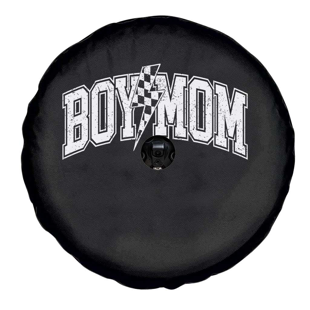 Boy Mom Lightning Bolt Checkered Varsity Son Mama Spare Tire Cover