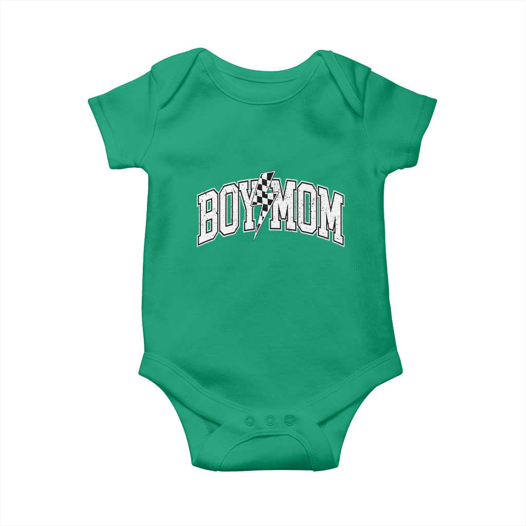 Boy Mom Lightning Bolt Checkered Varsity Son Mama Baby Onesie