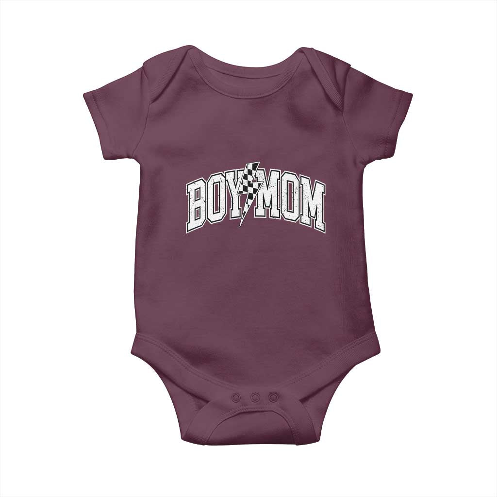 Boy Mom Lightning Bolt Checkered Varsity Son Mama Baby Onesie