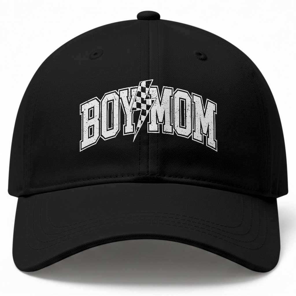 Boy Mom Lightning Bolt Checkered Varsity Son Mama Baseball Cap