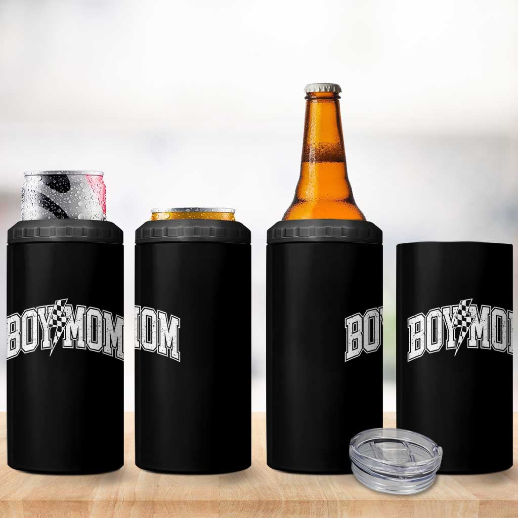 Boy Mom Lightning Bolt Checkered Varsity Son Mama 4 in 1 Can Cooler Tumbler