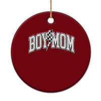 Boy Mom Lightning Bolt Checkered Varsity Son Mama Ceramic Ornament