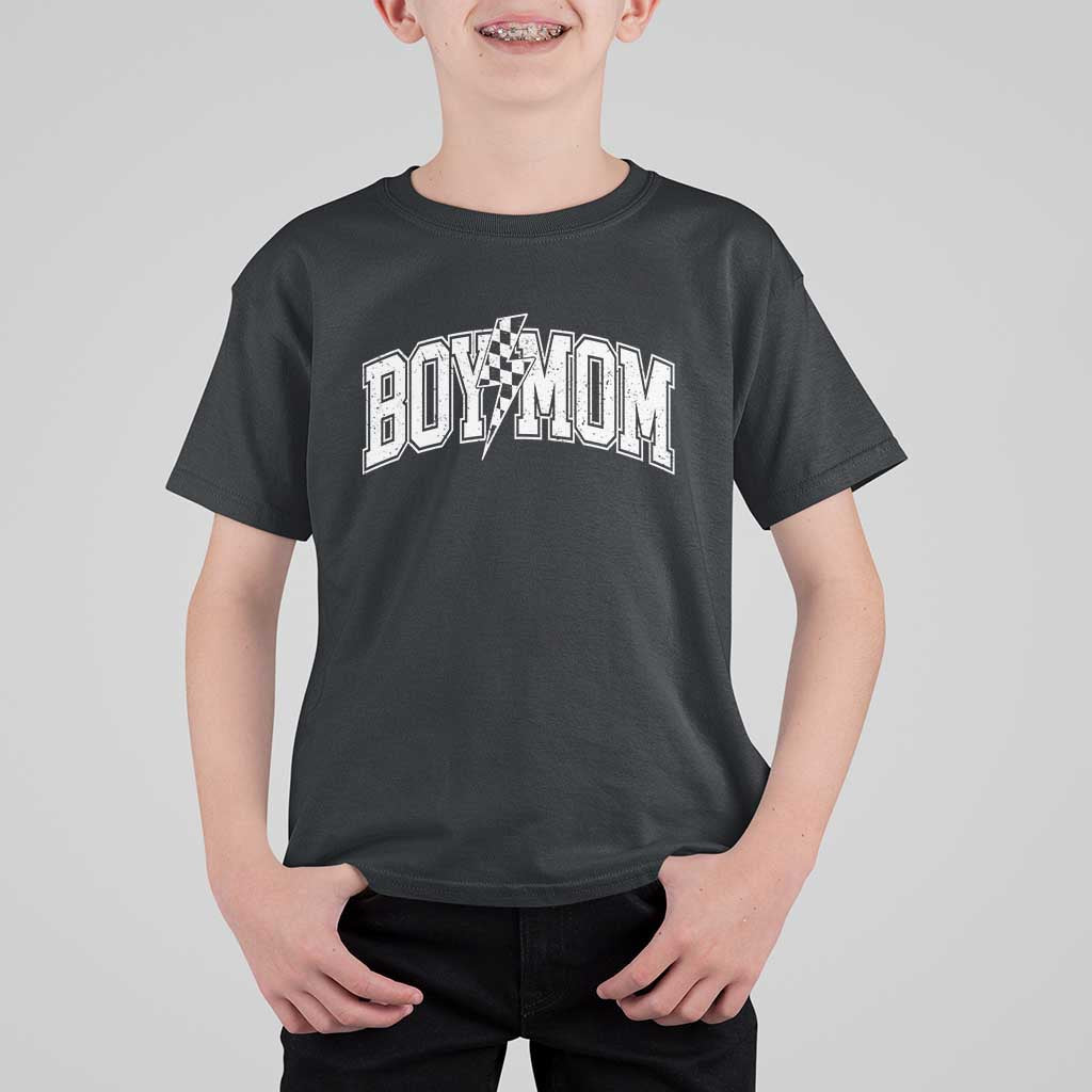 Boy Mom Lightning Bolt Checkered Varsity Son Mama T Shirt For Kid