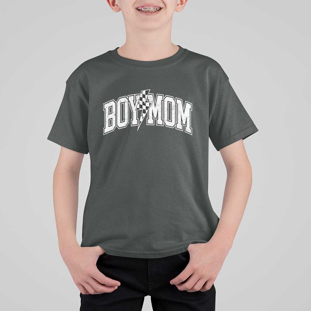 Boy Mom Lightning Bolt Checkered Varsity Son Mama T Shirt For Kid