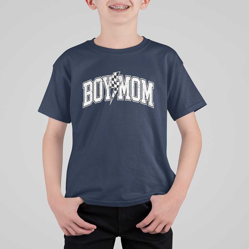 Boy Mom Lightning Bolt Checkered Varsity Son Mama T Shirt For Kid