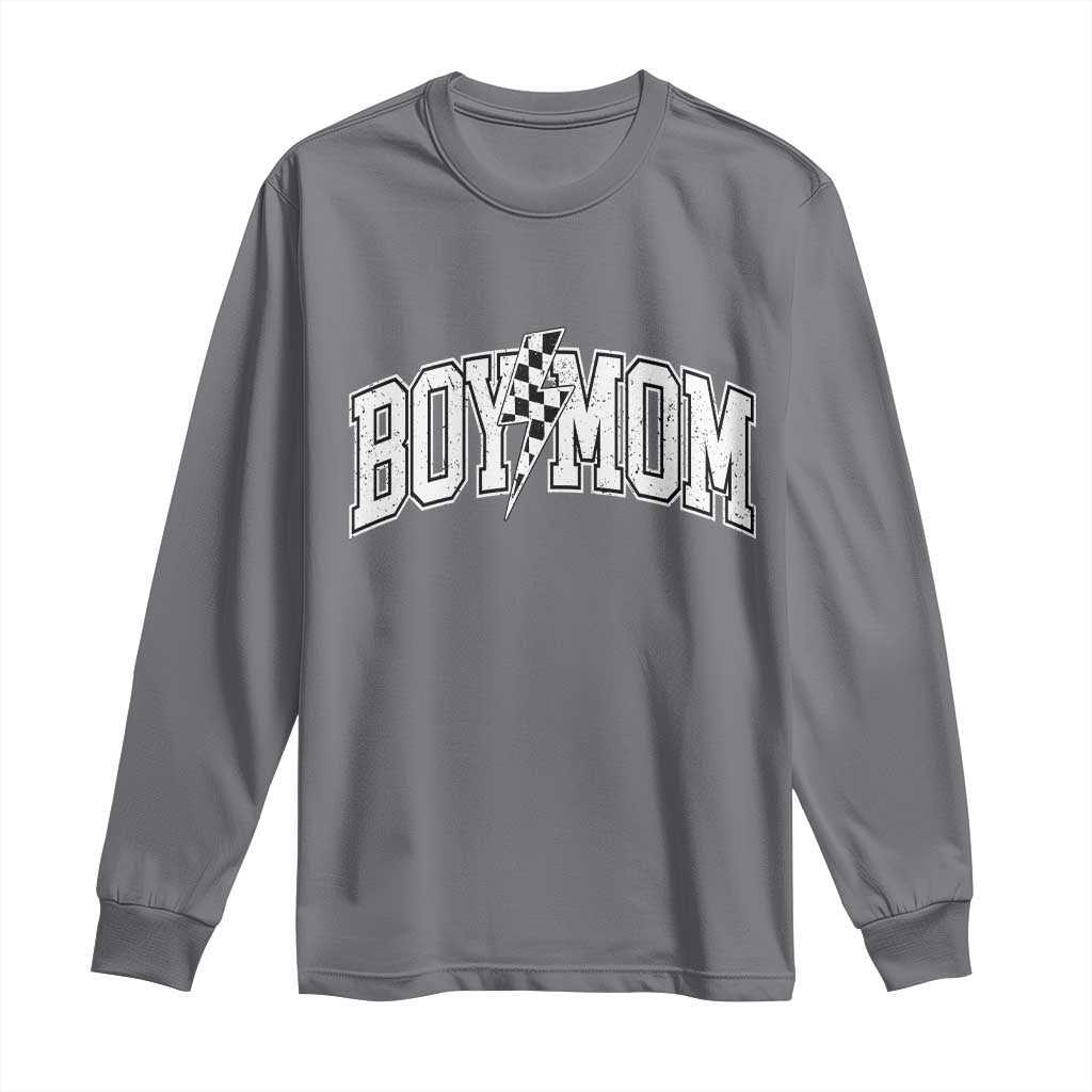 Boy Mom Lightning Bolt Checkered Varsity Son Mama Long Sleeve Shirt