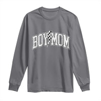 Boy Mom Lightning Bolt Checkered Varsity Son Mama Long Sleeve Shirt