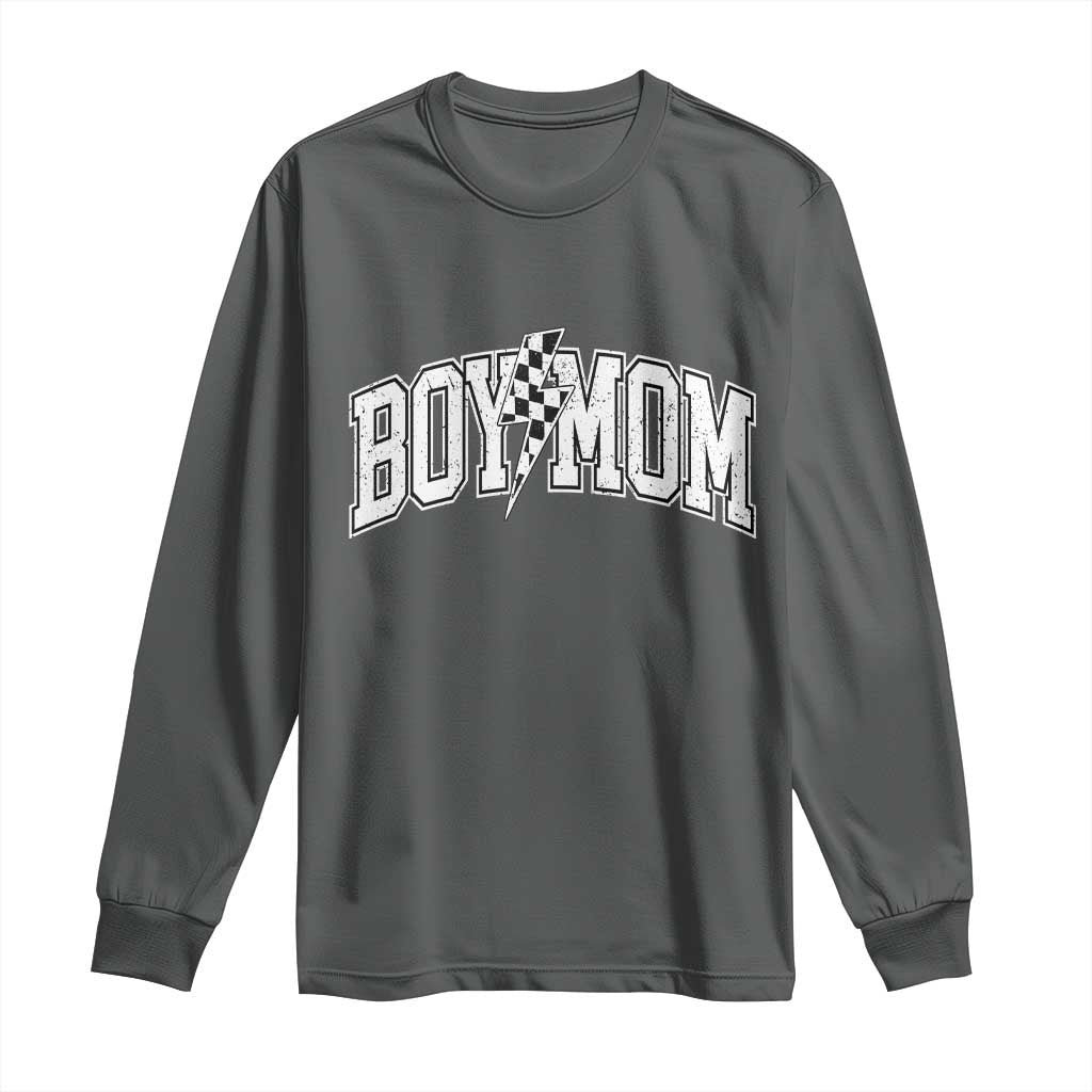 Boy Mom Lightning Bolt Checkered Varsity Son Mama Long Sleeve Shirt