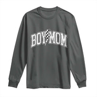 Boy Mom Lightning Bolt Checkered Varsity Son Mama Long Sleeve Shirt