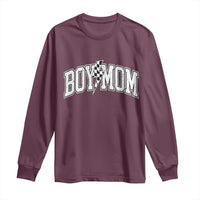 Boy Mom Lightning Bolt Checkered Varsity Son Mama Long Sleeve Shirt