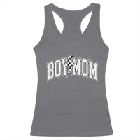 Boy Mom Lightning Bolt Checkered Varsity Son Mama Racerback Tank Top