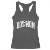 Boy Mom Lightning Bolt Checkered Varsity Son Mama Racerback Tank Top
