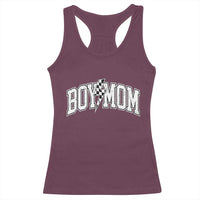 Boy Mom Lightning Bolt Checkered Varsity Son Mama Racerback Tank Top