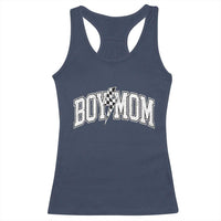 Boy Mom Lightning Bolt Checkered Varsity Son Mama Racerback Tank Top