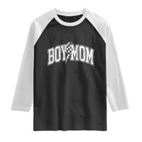 Boy Mom Lightning Bolt Checkered Varsity Son Mama Raglan Shirt