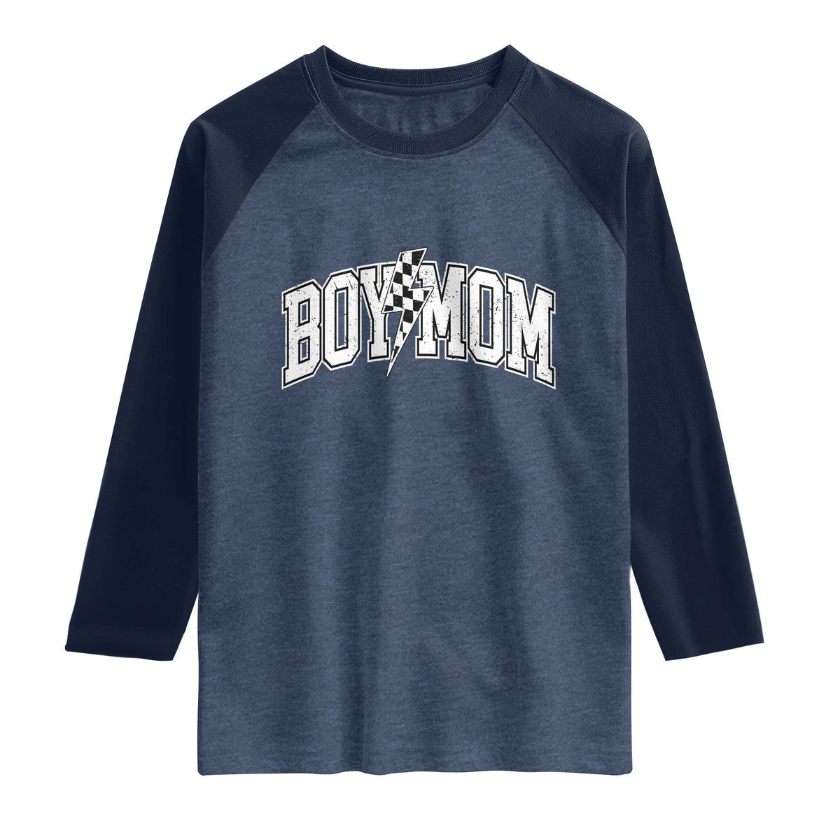 Boy Mom Lightning Bolt Checkered Varsity Son Mama Raglan Shirt