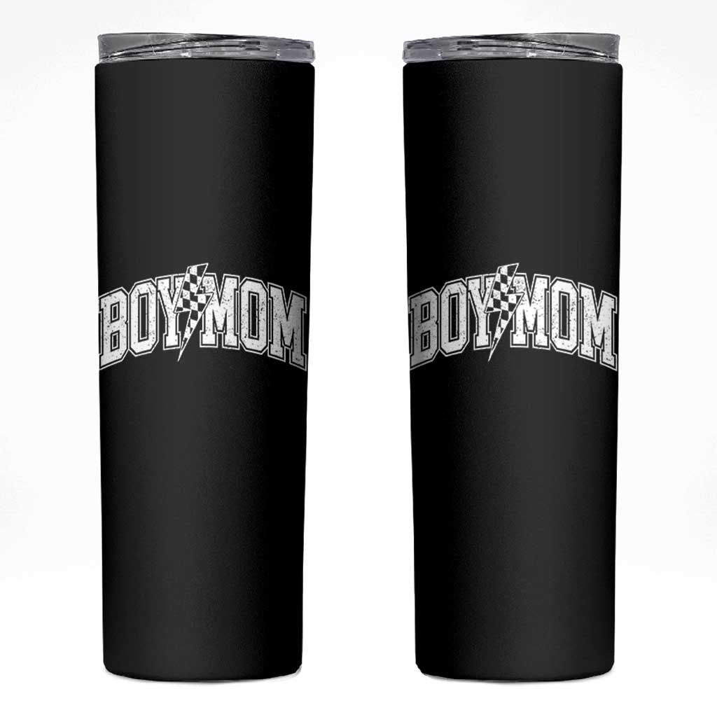 Boy Mom Lightning Bolt Checkered Varsity Son Mama Skinny Tumbler