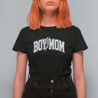 Boy Mom Lightning Bolt Checkered Varsity Son Mama T Shirt For Women
