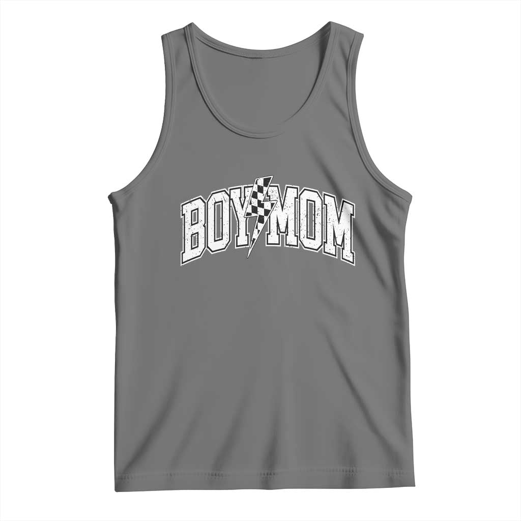 Boy Mom Lightning Bolt Checkered Varsity Son Mama Tank Top