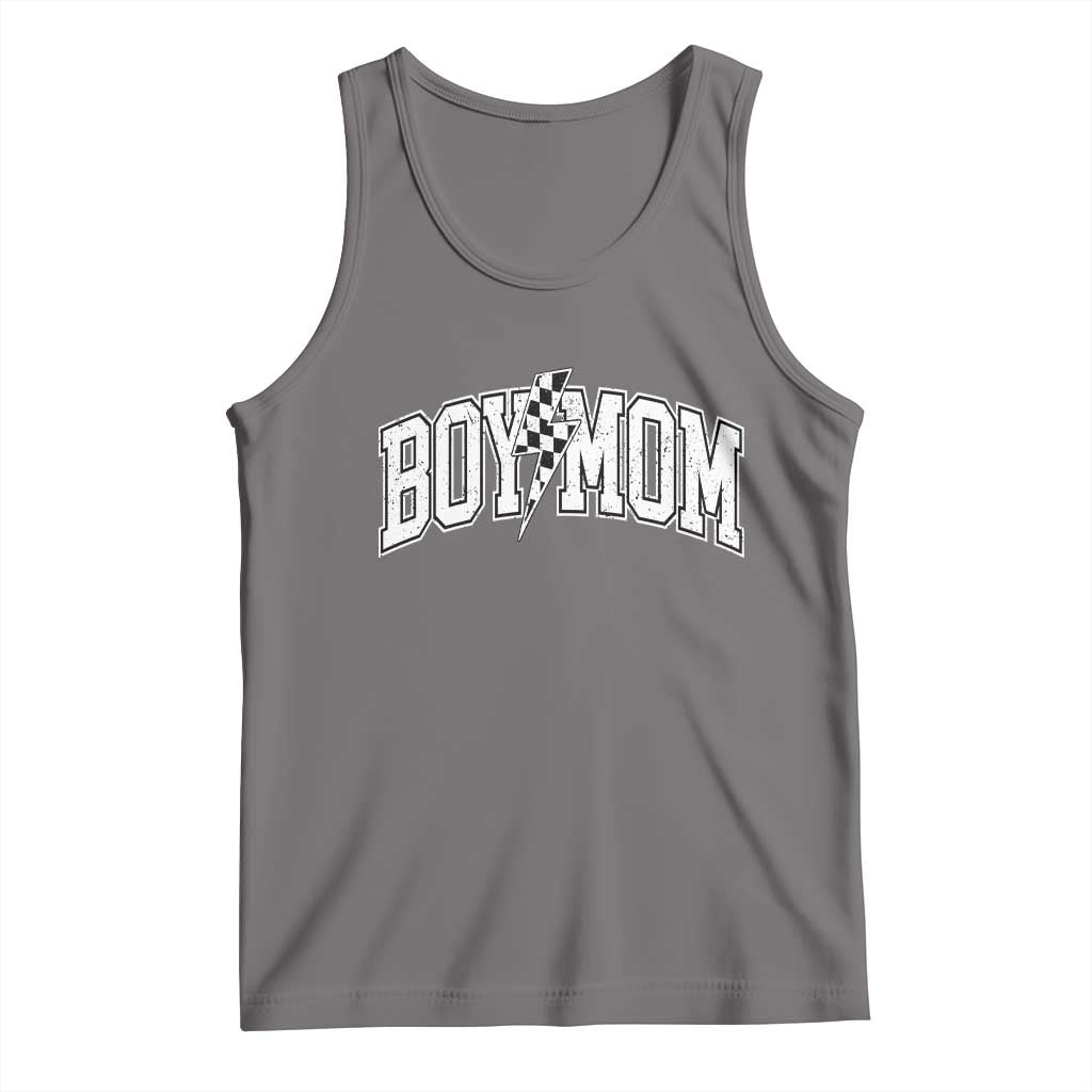 Boy Mom Lightning Bolt Checkered Varsity Son Mama Tank Top